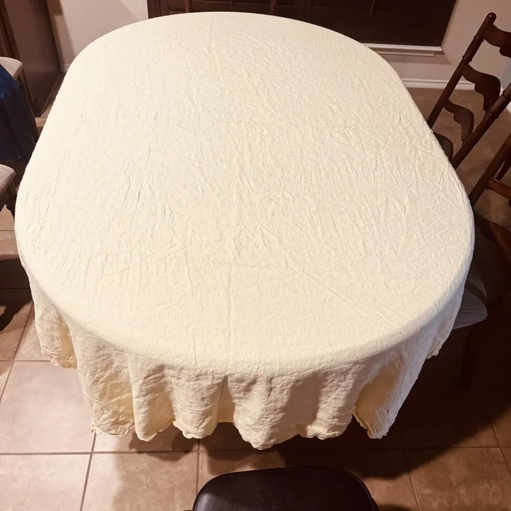 Butter Yellow Linen Tablecloth‎ Scalloped Edge rectangle 96